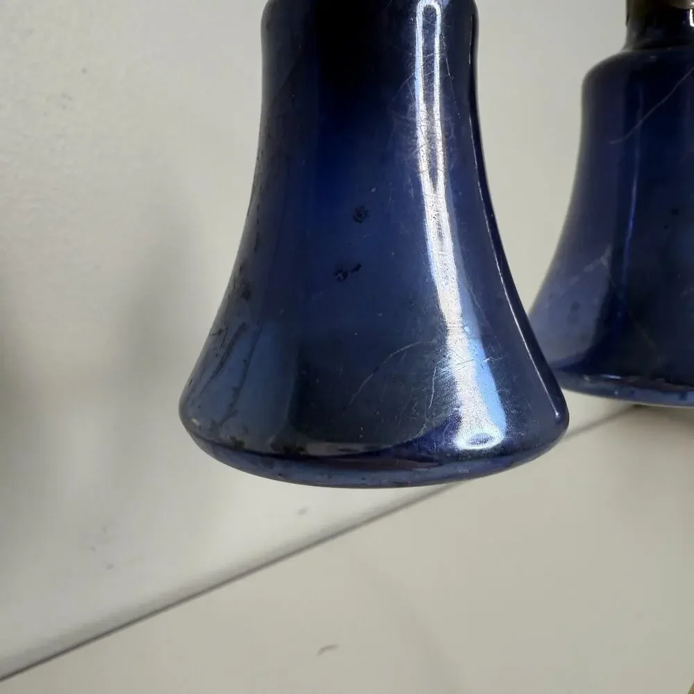 VTG Lot of 2 Mercury Glass Bell Ornaments Blue Made in US of A Silvered Pre War